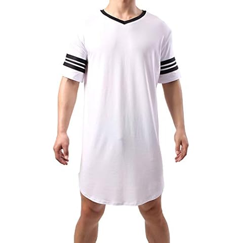YOOBNG Men's Nightshirt Short Sleeve Sleepwear Soft Nightgown Bathrobes Big & Tall Sleepwear Pajama Shirts (White, l) Cover