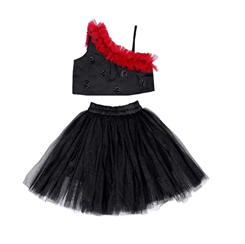 Image of ANNECA baby girl's designer rayon cotton modern crop top and naylon soft net knee lenth skirt clothing set