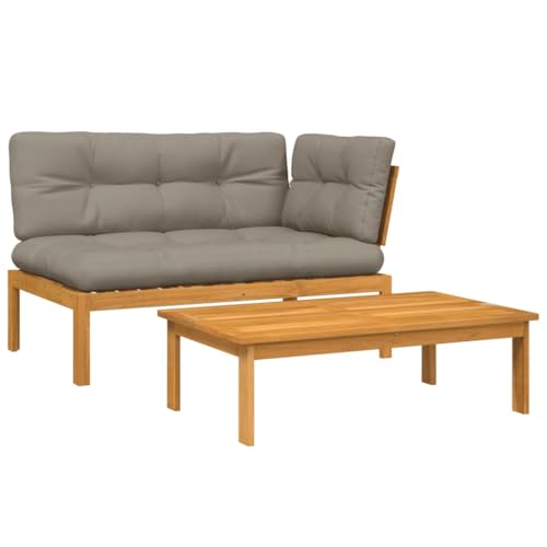 Image of Taupe Modular Outdoor Sofa Set 9.3x15.5x4.6, Solid Acacia Wood Sectional Couch with Weather-Soft Cushions, Patio Furniture for Garden, Balcony and Poolside