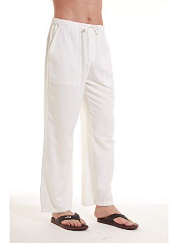 Yukaichen Men's Linen Cotton Yoga Pants Casual Sweatpants Beach Trousers White Xl #TOP1