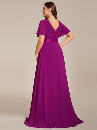 Image of Ever-Pretty Women's Chiffon Formal Evening Dresses for Curvy Women V-Neck Plus Size Floor Length Bridesmaid Dress