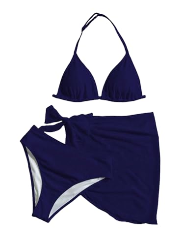 Image of SOLY HUX Girl's Summer Swimsuit Set Floral Halter Triangle Bikini Set with Wrap Skirts Beachwear