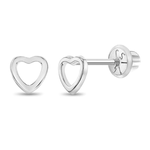 In Season Jewelry 14k White Gold Cute 5mm Open Heart Stud Earrings for Baby Girls & Toddlers, Safety Screw Back, Ages 6m-6yr