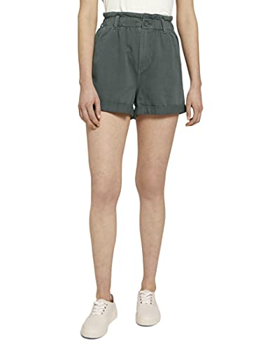 Short paperbag femme taille haute froncée en coton denim stretch