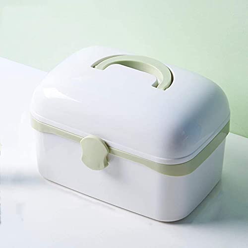 Caja de medicina doméstica de plástico para primeros auxilios, caja de almacenamiento de medicamentos, caja médica portátil, caja de medicina multifunción (color: rosa, si (verde, 30 x 22,5 x 20,5 cm)