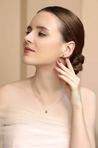 GemStar USA Rose Gold Flashed Sterling Silver Solitaire Light Green Necklace and Stud Earrings Set created with European Crystals - Image 3