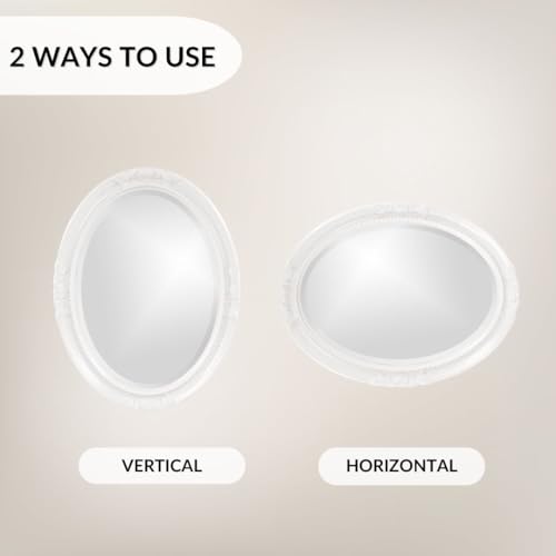 Image of Howard Elliott Collection Queen Ann Antique Glossy White Oval Mirror, Bevelled Vintage Hanging Wood Framed Vanity Wall Mirrors for Home Decor, Living Room, Bathroom, Bedroom, or Hallway, 25 x 33 Inch