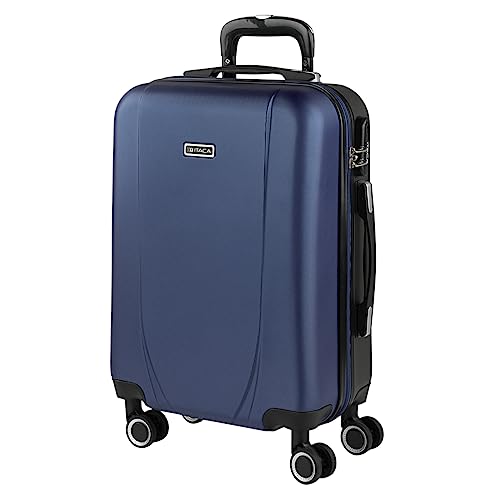 ITACA - Maleta de Cabina 55x40x20 - Maletas De Viaje Cabina Rígidas Trolley con 4 Ruedas Dobles para Avion Ligera Equipaje De Mano Candado de Combinación. Compatible Ryanair, Azul Marino-Antracita