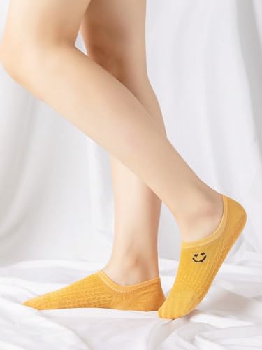 WDIRARA Women's 10 Pairs Cartoon Smile Pattern Invisible Socks Low Cut Socks Multicolor Cartoon 36-392