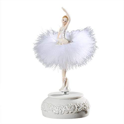 Caja de Música de Bailarina Giratoria Con Falda   Exclusiva Con Lago Para Regalo de Cumpleaños   Color Blanco