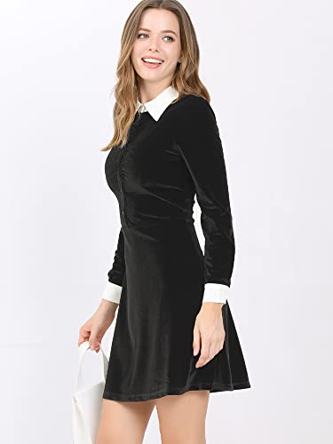 Allegra K Women's Halloween Velvet Long Sleeves Contrast Collar Casual Party A-Line Mini Dress4