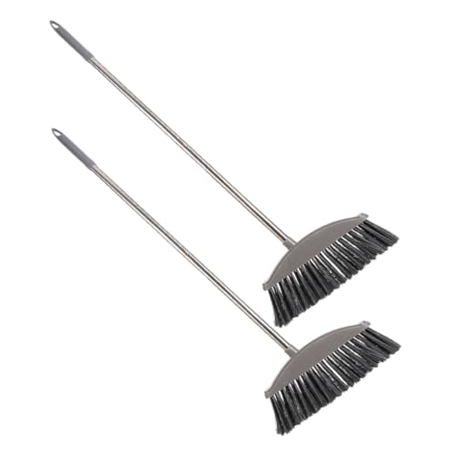 GRIRIW 2pcs Long Handle Heavy Duty Stainless Steel Family Clean Broom for Efficient Floor Sweeping for Home Cleaning Kitchen Garage and More