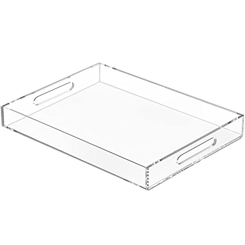 NIUBEE Clear Serving Tray 12x16 Inches -Spill Proof- Acrylic Decorative Tray Organiser for...