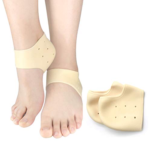 Talon Cups Chaussettes Inserts Fasciitis Plantar Pads for Hommes & Femmes, Gel Heel Cushion Protector for Dry Cracked Heels & Achille Tendinitis, 2 Pairs Beige Cover