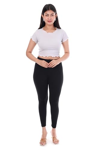 Image of TPF Women Solid Cotton Lycra Stretchable Leggings | Comfortable Ankle-Length Slim Fit Leggings for Women & Girls | Soft, Breathable Wear Bottoms