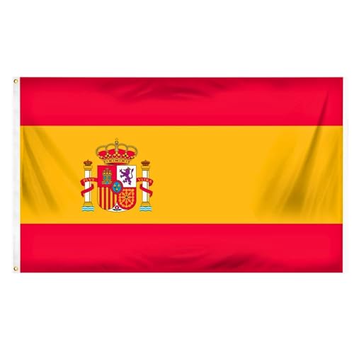 Spain Flag 5ft x 3ft with Brass Eyelets Polyester Spanish Flag Banner for Football Matches Fan Zones Home & Garden Display