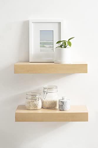 Image of Kate and Laurel Havlock Modern Natural Floating Shelves; Set of 2; 18 x 8; Natural Wood; Mid-Century Bathroom and Kitchen Shelves for Storage and Display Decor