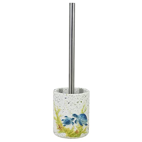 Image of 13-inch Cute Turtle Toilet Brush Holder - Resin Terrazzo Bowl Cleaner Set with Bottle, Blue Bathroom Storage Organizer