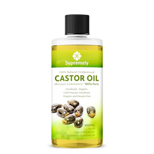 Supremely Cold Pressed Castor Oil 100ml - Pure, Natural, Vegan, Hexane-Free, No GMO Multipurpose Hair & Skin Care Eyelashes and Eyebrow Hair Growth