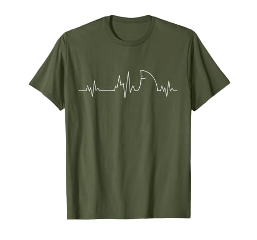 Shark Heartbeat EKG Funny Fish Fin Pulse Ocean Animal Lovers T-Shirt, Men, Olive Green, Medium