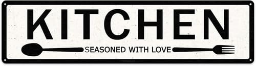 Horienteeon Kitchen Seasoned with Love Sign for Home 10x40cm Aluminium Farmhouse Bakery Dinning Room Bar Wall Decor Funny Inspirational Poster Wall Art — image 1