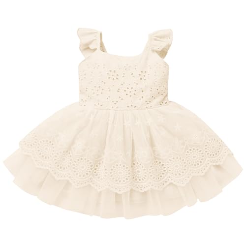 Christening Dresses for Baby Girl Fairy First Birthday Flutter Sleeve Smocked Dress Boho Floral Lace Tutu Dress3