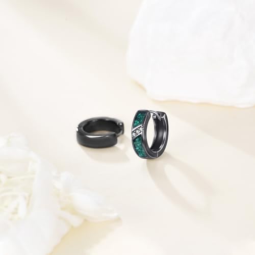 Malachite Hoop Earrnigs Sterling Silver Black Small Malachite Huggie Earrings for Men4