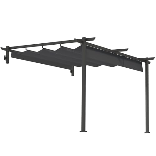 Outsunny pérgola con tejado Aprox. 3x3m para Patio y pabellón de jardín, aluminio, montado en la pared, protección solar ajustable