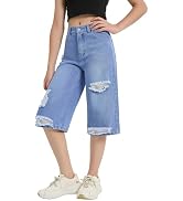 EXARUS Girls Jean Shorts Bow Embroidery/Cargo/Ripped Summer Teen Elastic Waist Bermuda Denim Jort...