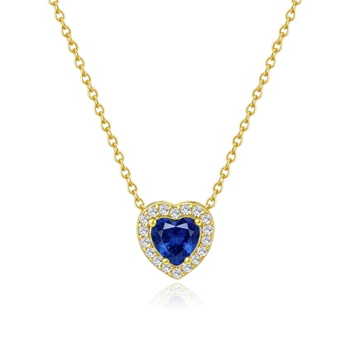 Image of Weviway 14K Gold Plated Heart Pendant Necklace for Women, Cubic Zirconia Birthstone Love Necklace, Gemstone Jewellery for Birthday Mothers Day Gifts
