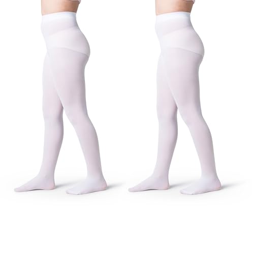 Image of Silky Toes Girls Opaque Microfiber Tights 1-2 Pairs Black White or Colored Nylon Stockings for Kids - ballet footed tights
