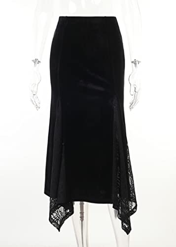 TSMNZMU Women Gothic Long Skirts Vintage Dark Lace Patchwork Skirts Grunge Harajuku Fairy Skirt Emo Alt Clothes