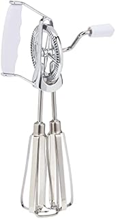 KitchenCraft KCSHWHISK Rotary Hand Whisk, Stainless Steel / Plastic, 25 cm, Silver/White