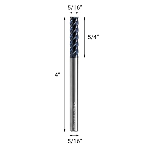 Image of ACCUCUT I4KEL 5 /16 inch Carbide Square End Mill- 4 Flute Milling Bit for Steel, Forge Steel, Hardened, Copper, Alloys & Materials < HRC 50 - AlTiCrN Coating CNC Router Bit, 45 Degree Helix