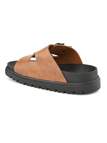 Image of STANPHORD Men Double Buckle Slider Sandals | Faux Leather Fashion Chappal | EVA Non-Slip Cushioned Sole | Casual Summer Daily Indoor Outdoor Wear (TPAI 14102)