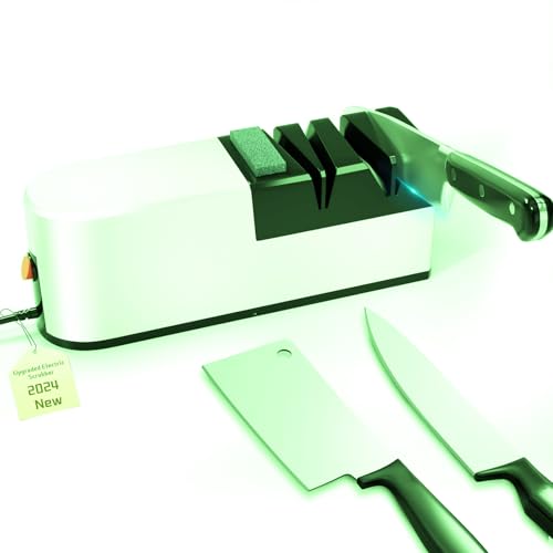 Affilacoltelli elettrico, sistema di affilatura coltelli 5 in 1 con lama dritta, affilacoltelli professionale diamantato PER affilatura grossolana, riparazione e affilatura coltelli (GH1)