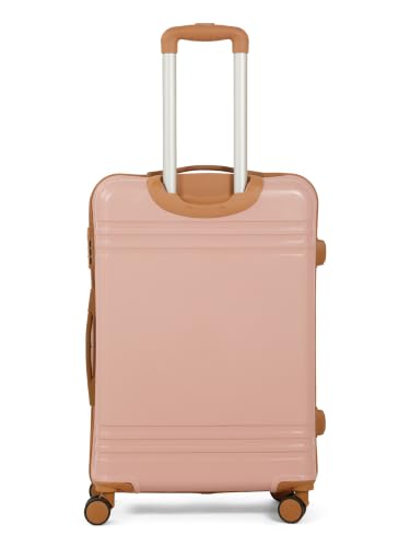 Image of Teakwood Medium Size 8 Wheels Trolley Bag, Hard Cabin with Zipper Closure, Adjustable Push Button & Cross Side Strap, Number Lock System 360 Degree (Medium, Rose)