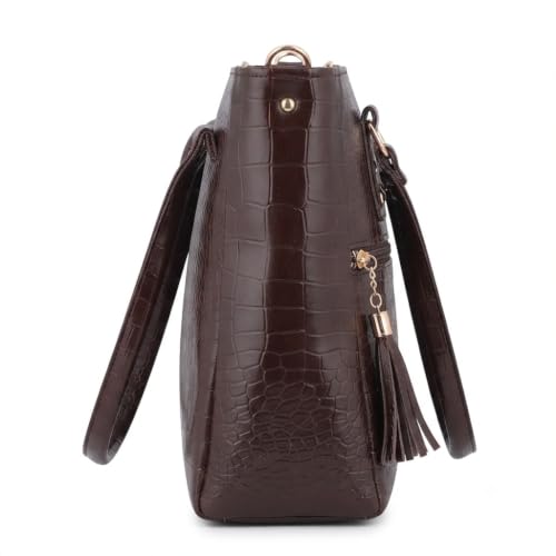 Image of AVERAA Women Handbag Combo Set (Medium + Mini) Croco Texture Faux Leather