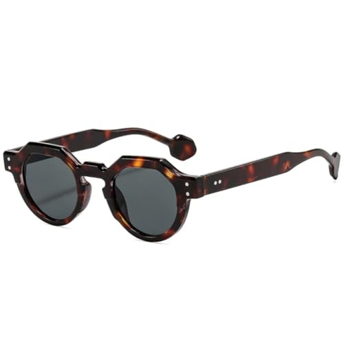 Lunettes de soleil rondes pour festivals et terrasses style rétro punk noir léopard