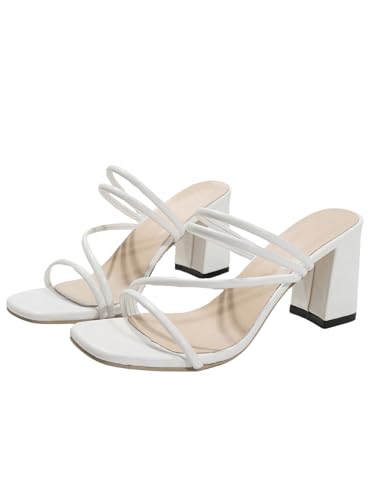 SHENHE Women's Square Open Toe Heeled Sandals Slingback Strappy Chunky Block Heels Mules