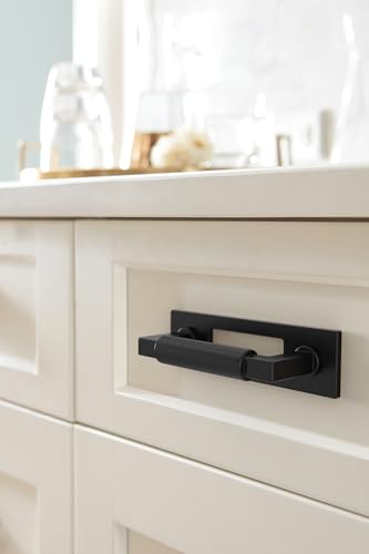Image of Amerock Medora 3 inch Matte Black Backplate | Decorative zinc cabinet hardware backplate designed to complement knobs and pulls while protecting cabinet surfaces