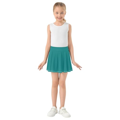 JUNZAN Teal Girls Tennis Skirt with Shorts Flowy Little Girl Skorts Sports Skirts for Kids with Pockets 4-12Y4