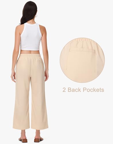 Cotton Linen Cropped Pants for Women - Wide Leg High Waist Capri Pant Casual Beach Summer Pull On with Zip Pockets3