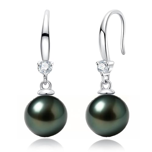 AAAAA Grade Real Tahitian Black Pearl Dangle Earrings Anniversary birthday Wedding Valentines Christmas Mothers Day Gift for Wife Women Mom Girlfriend Friends Daughter