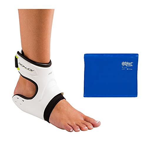 DonJoy Performance POD Ankle Brace (Left/Large/White) and Chattanooga ColPac Reusable Gel Ice Pack Cold Therapy - Blue Vinyl - Standard - (11 in x 14 in) - Value Bundle