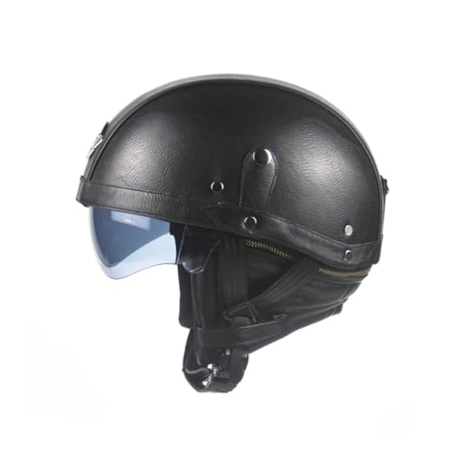 Casque vintage noir cuir PU moto rétro scooter équipement conduite plein air extérieur