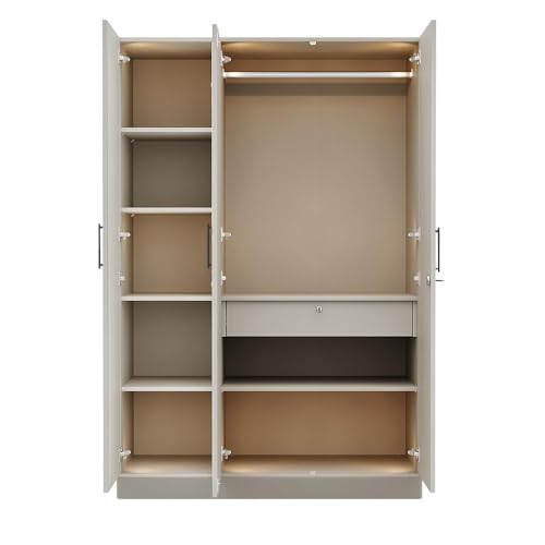 Image of Wakefit Wardrobe for Bedroom | 3 Yr Warranty | Cupboard for Bedroom, Almirah, Wooden Wardrobe, Comes with LED light, Storage Drawer, Mirror & Hanger, Density:680-750kg /m, Free Installation(Tyrian-CB)