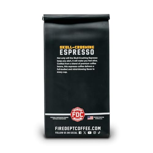 Image of Fire Department Coffee - Gives Back to Firefighters - Skull Crushing Espresso Coffee Beans - Full-Bodied & Bold - Roasted in the USA - Premium Espresso Beans - Veteran Owned (12 oz, Pack of 2)