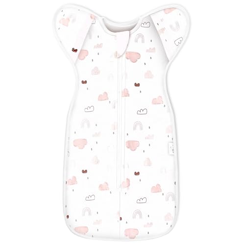 ANYEDDE Baby Transitional Swaddle Sleep Sack - Arms Up Swaddles for Baby Girl, 3-6 Months Newborn Swaddle Sleep Sack with Cuff Removable & 2-Way Zipper Design, Pink Cloud Transition Sacks