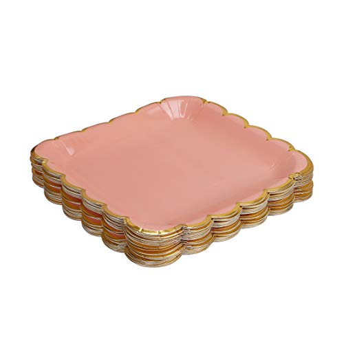Geeklife Pastel Orange Paper Plates,9 In Square Gold Party Paper Plates,20 Pcs Decorative Tableware For Birthday Parties, Baby Showers, Grad Parties, Weddings, And Life Celebrations #TOP3